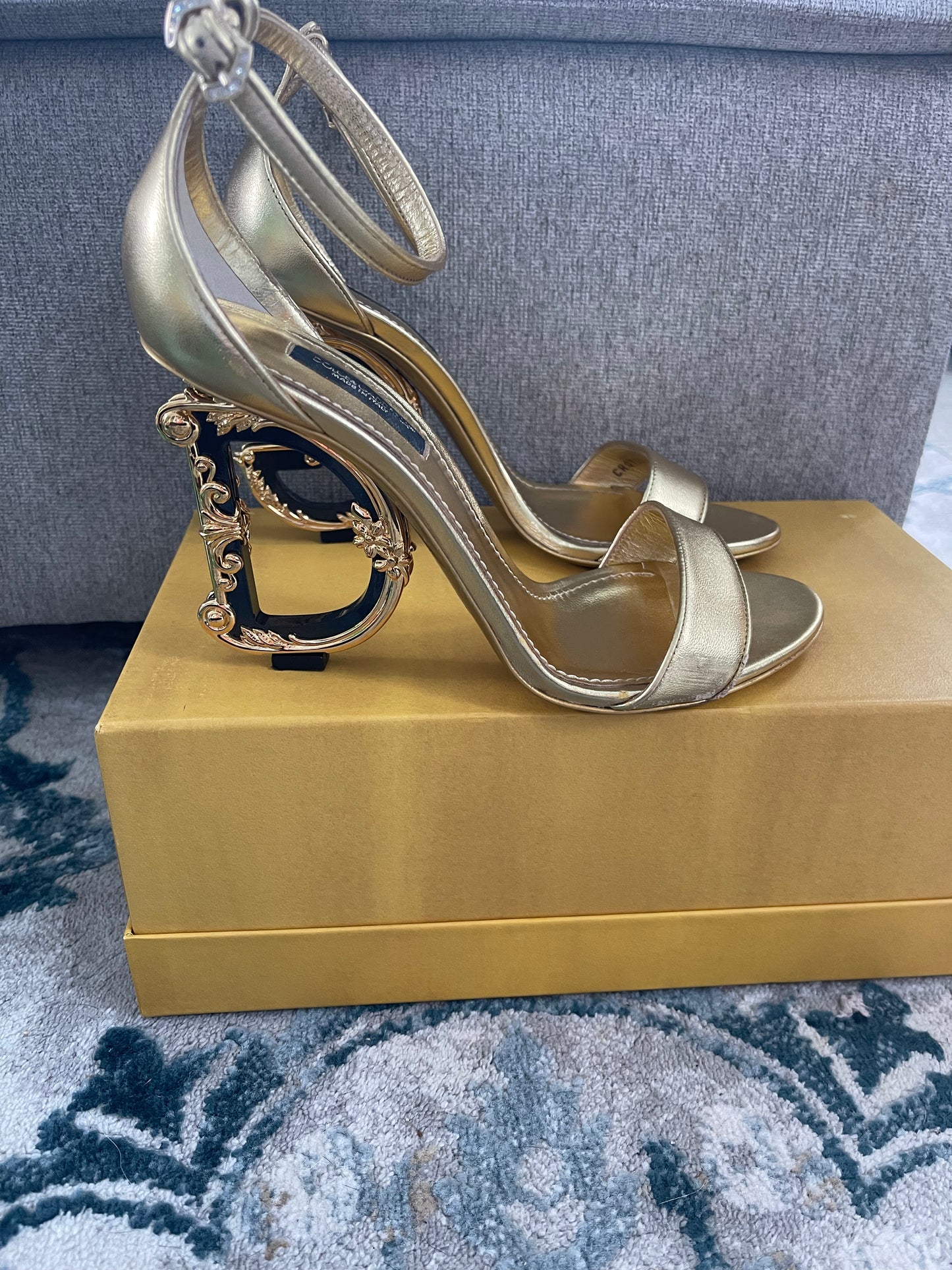 Dolce&Gabbana 105mm Leather Barocco-Heel Sandals