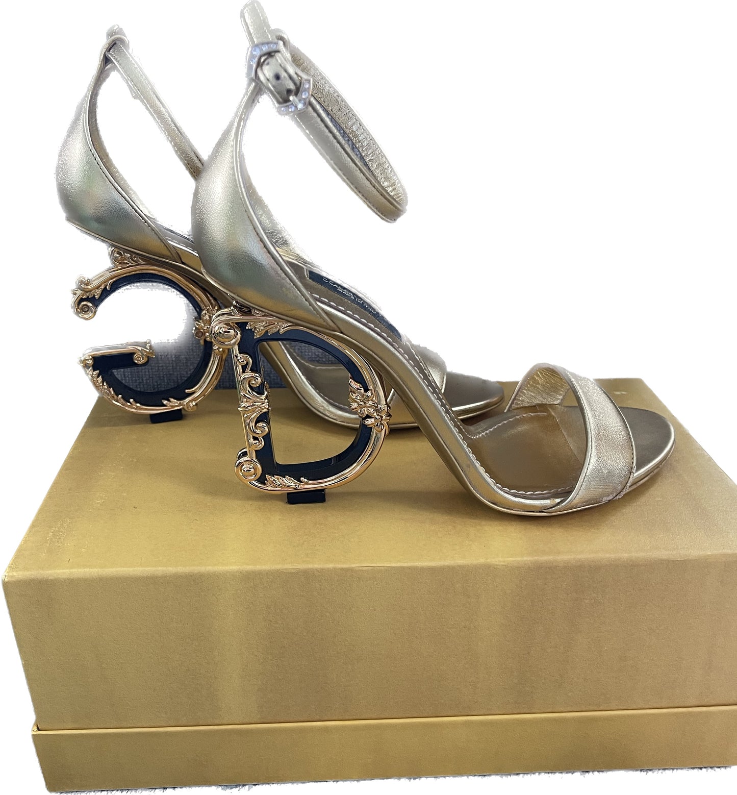 Dolce&Gabbana 105mm Leather Barocco-Heel Sandals