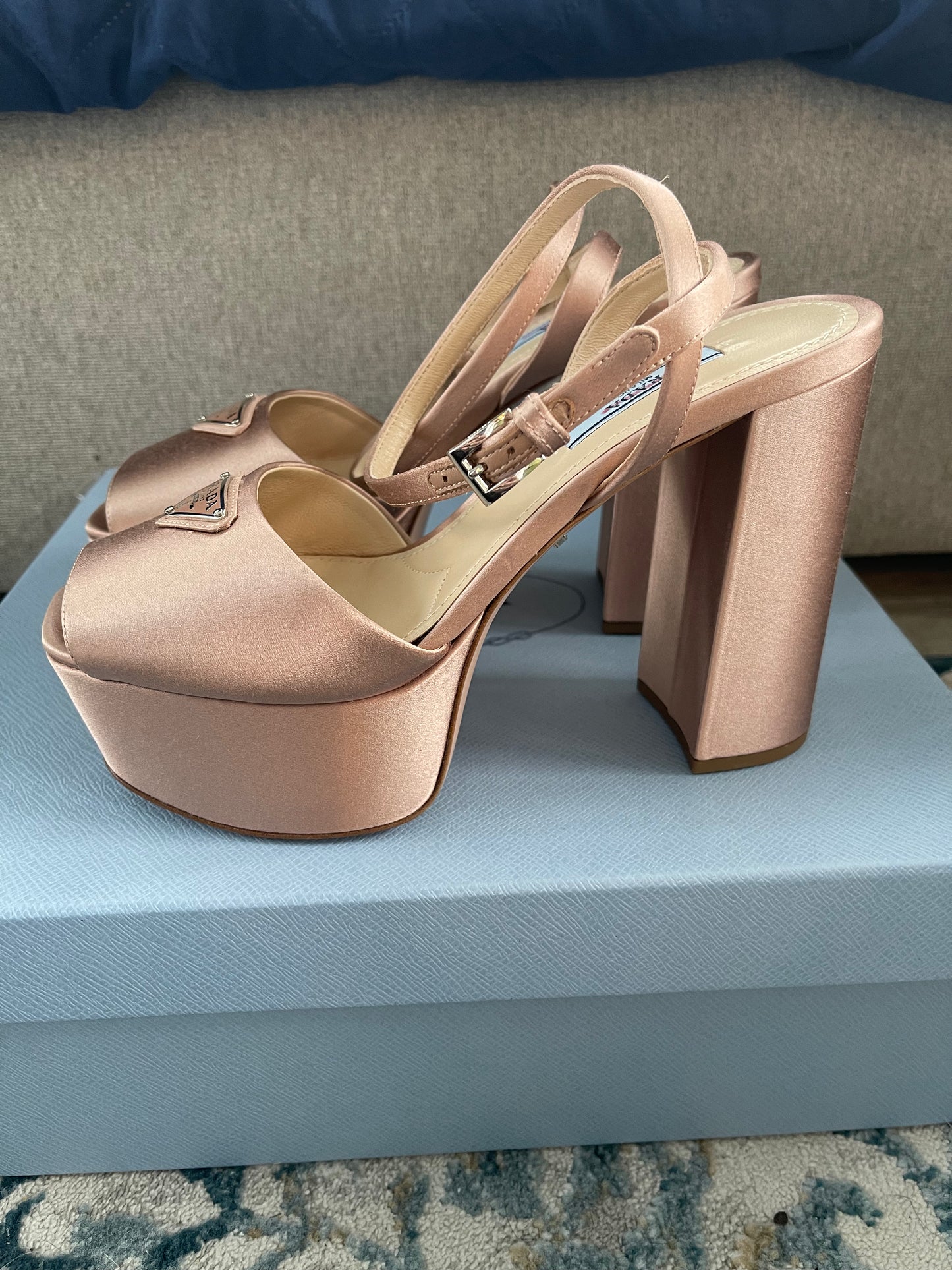 Prada Logo Platform Heels