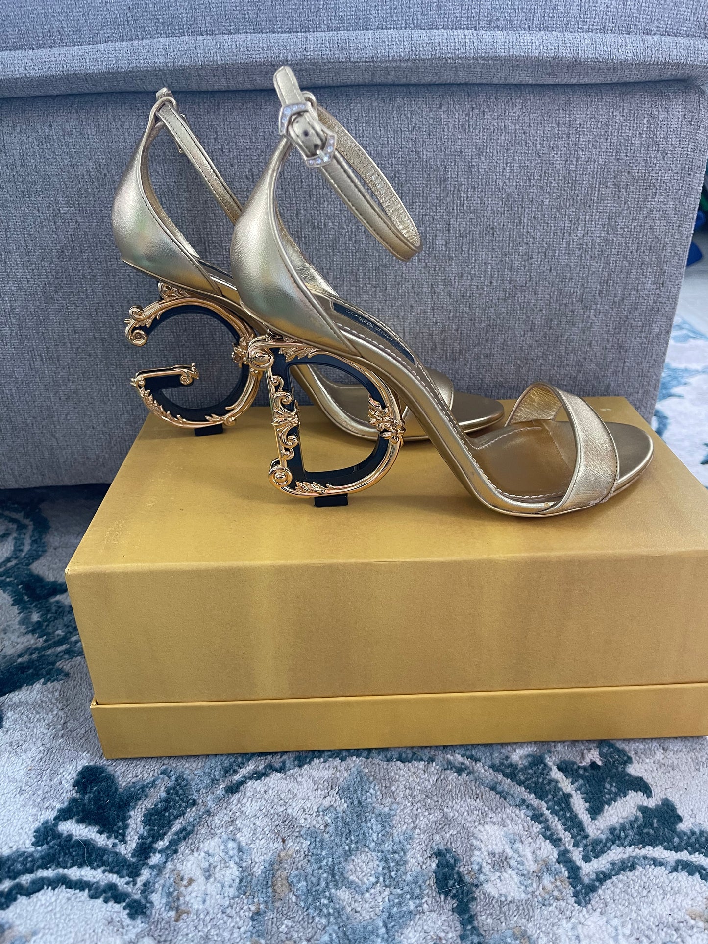 Dolce&Gabbana 105mm Leather Barocco-Heel Sandals