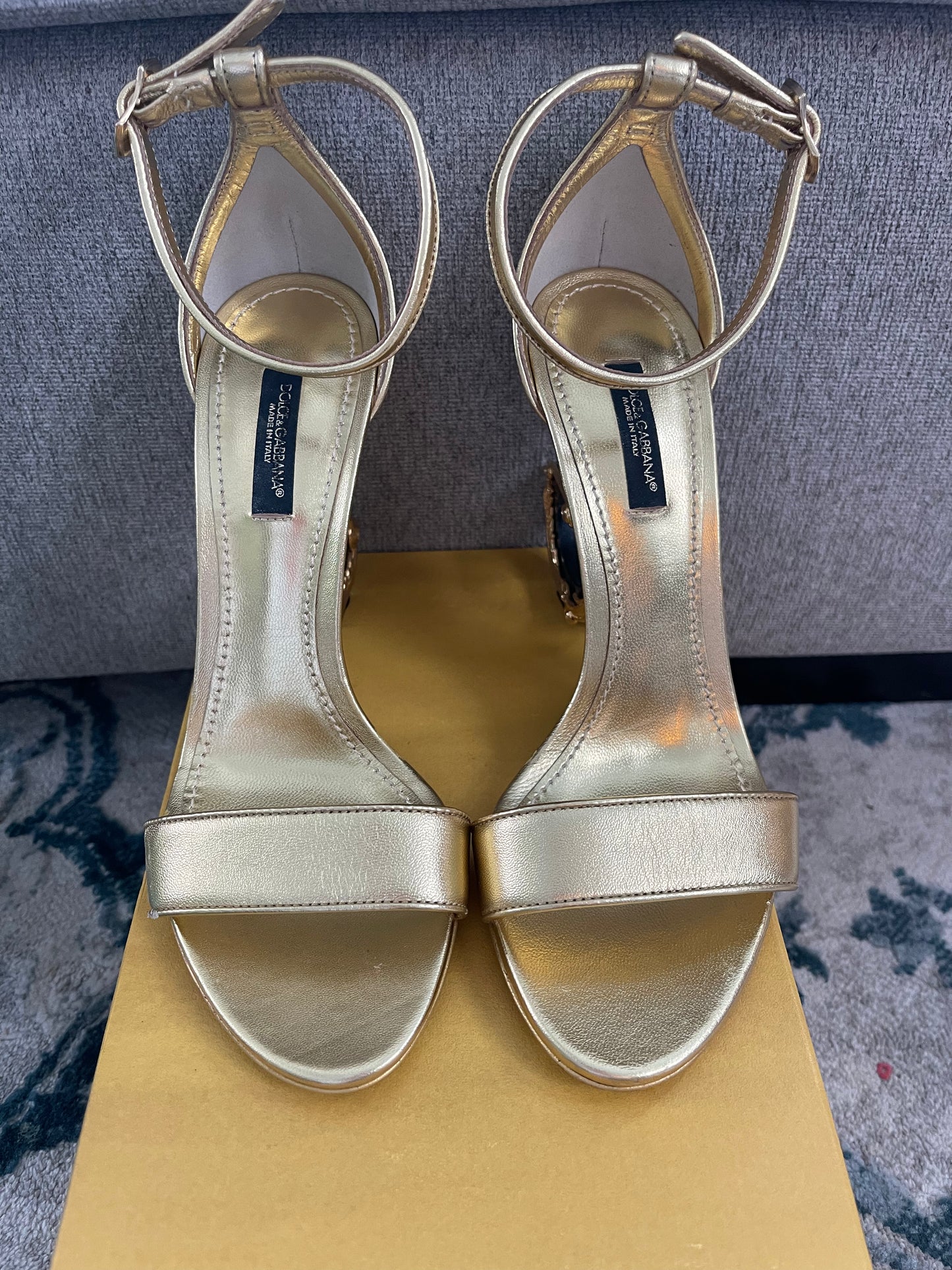 Dolce&Gabbana 105mm Leather Barocco-Heel Sandals
