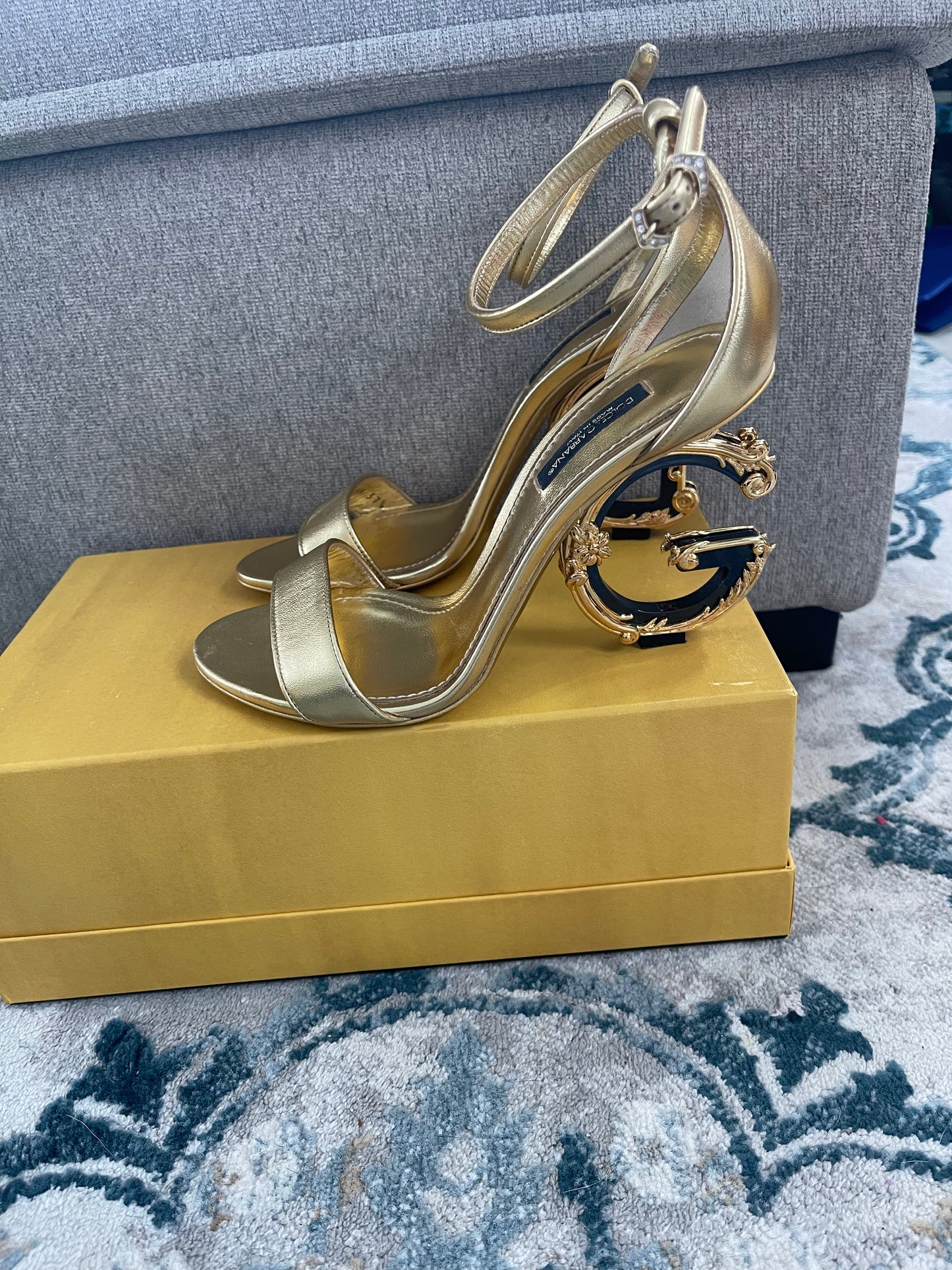 Dolce&Gabbana 105mm Leather Barocco-Heel Sandals