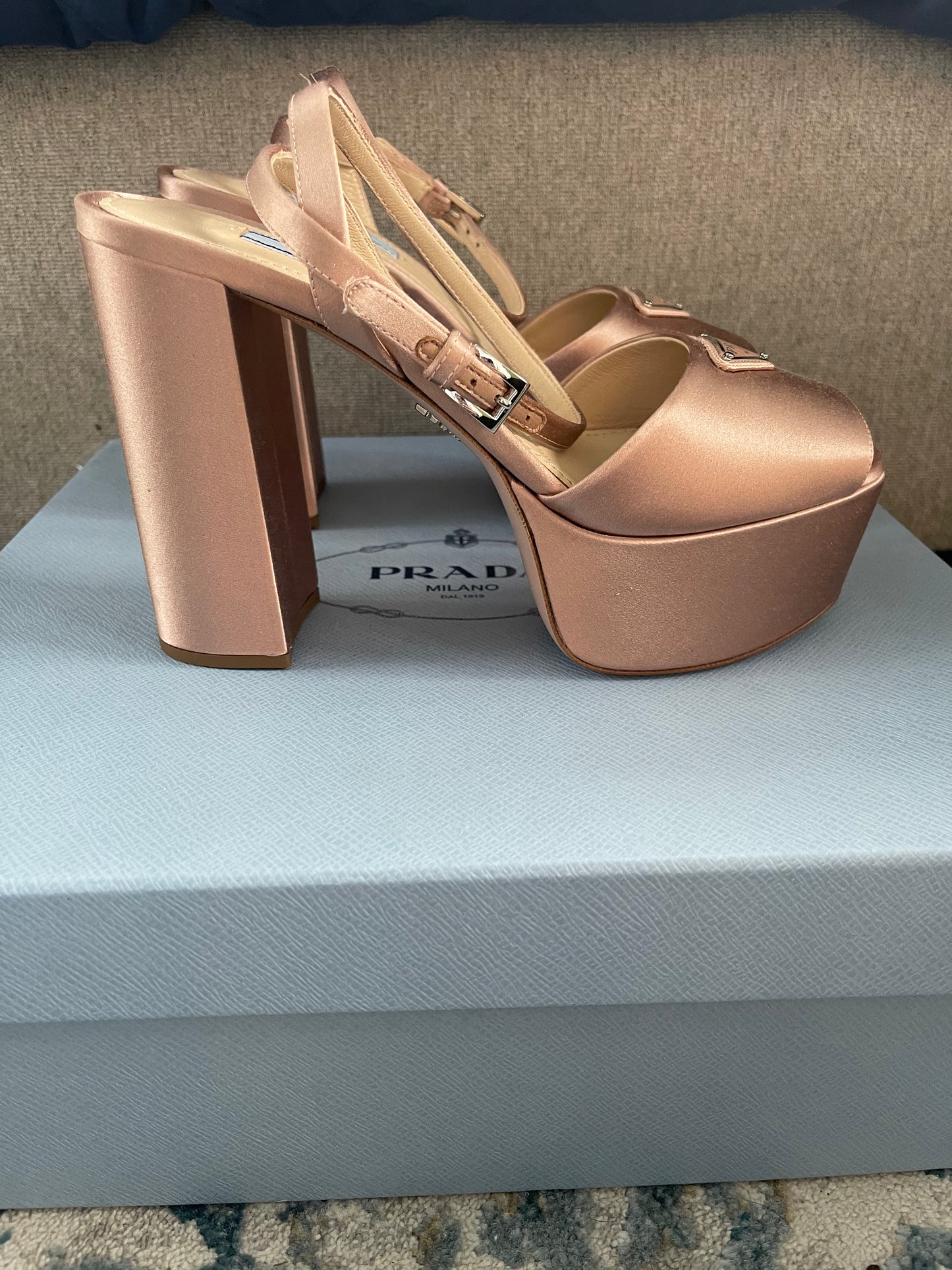 Prada Logo Platform Heels