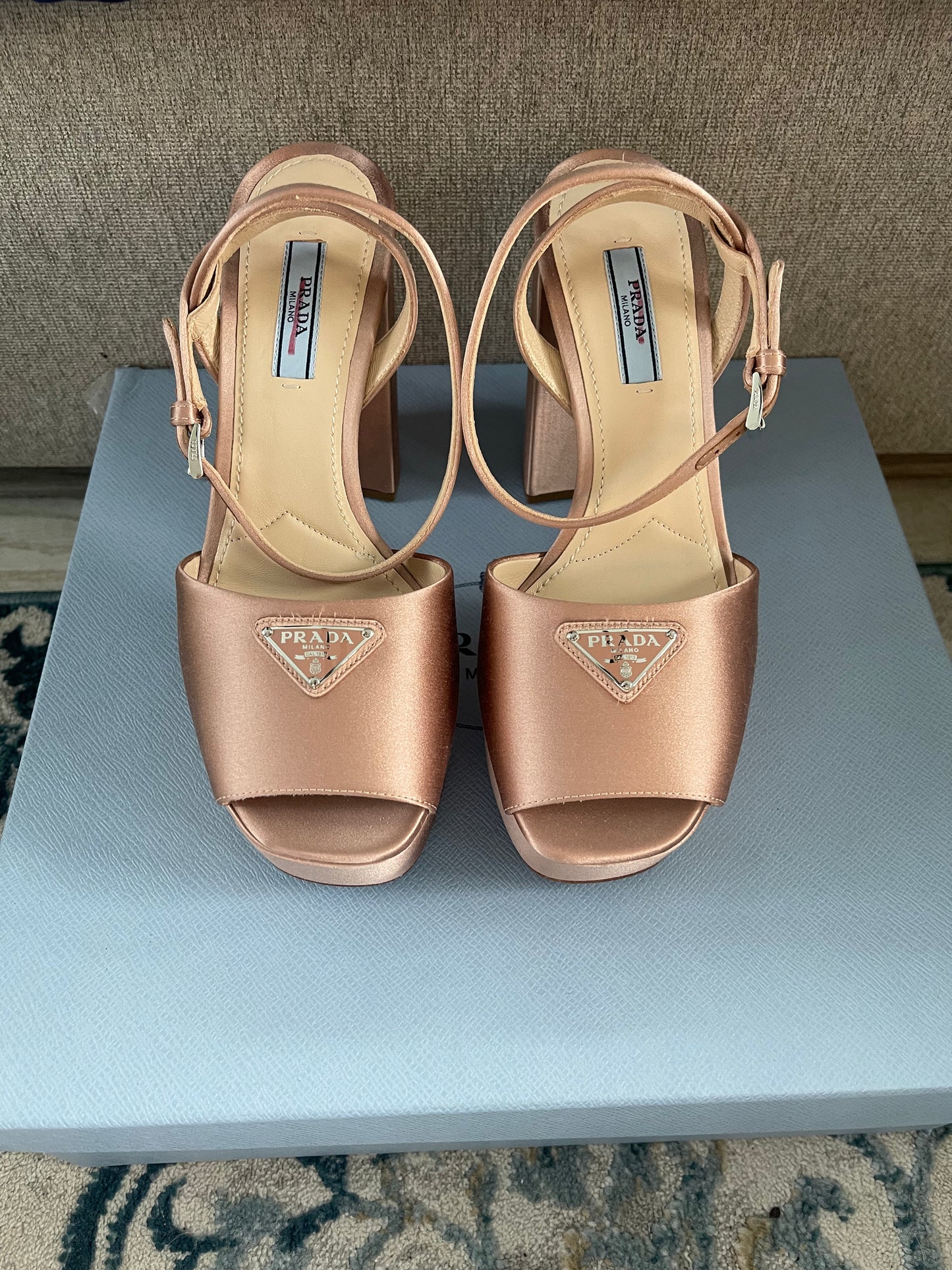 Prada Logo Platform Heels